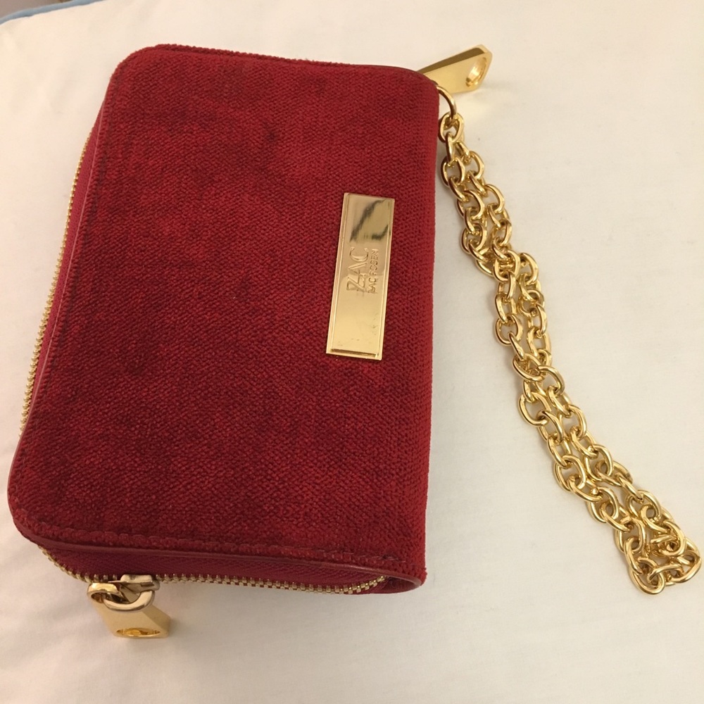 Zac Posen Red Velvet Wristlet with Gold Chain